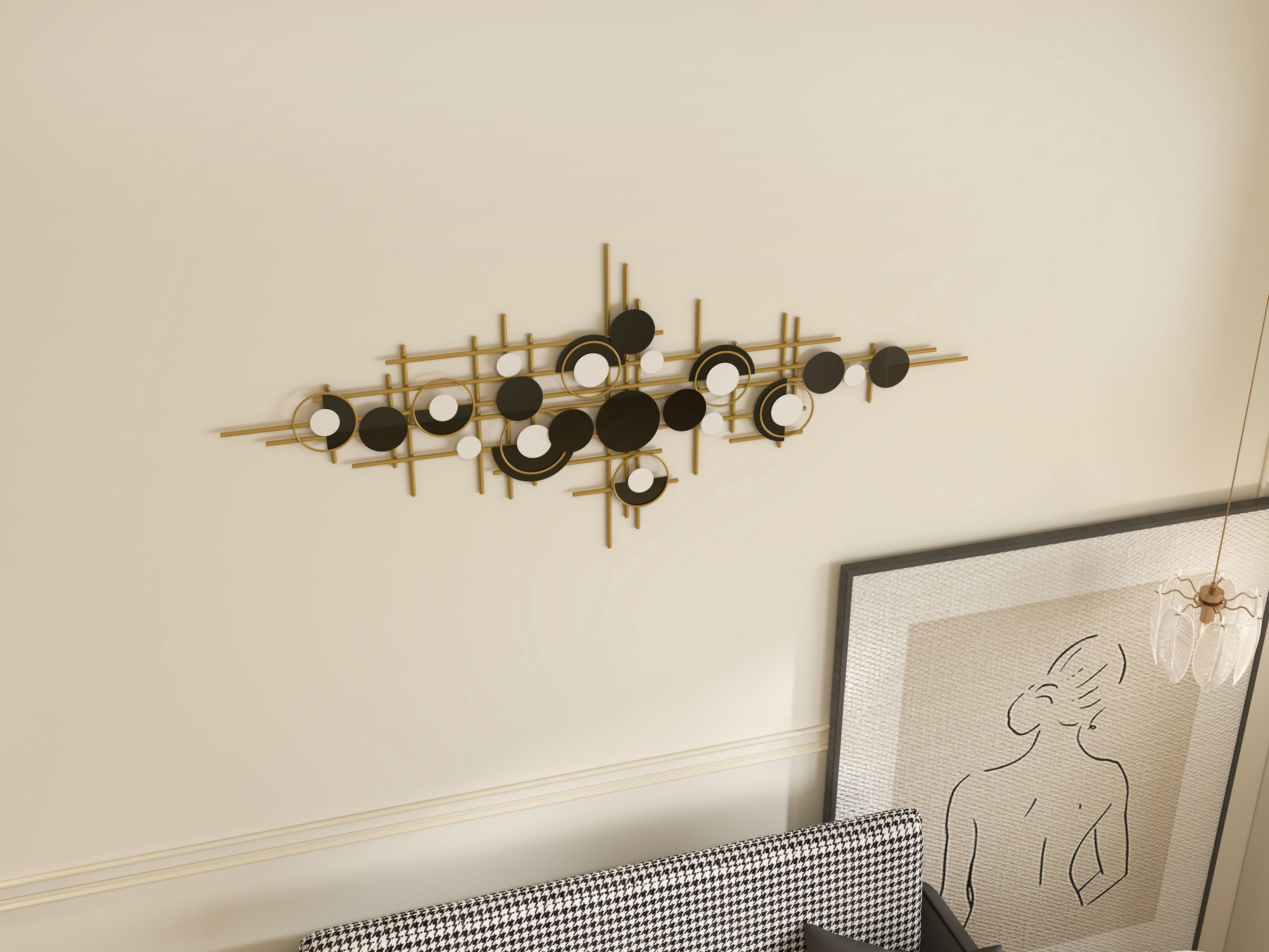 HMR - Modern Abstract Metal Wall Decor with Geometric Overlapping Design