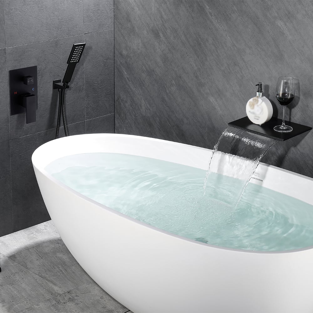 HMR - Solid Brass Waterfall Wall-Mounted Bathtub Faucet Tub Filler Single Handle