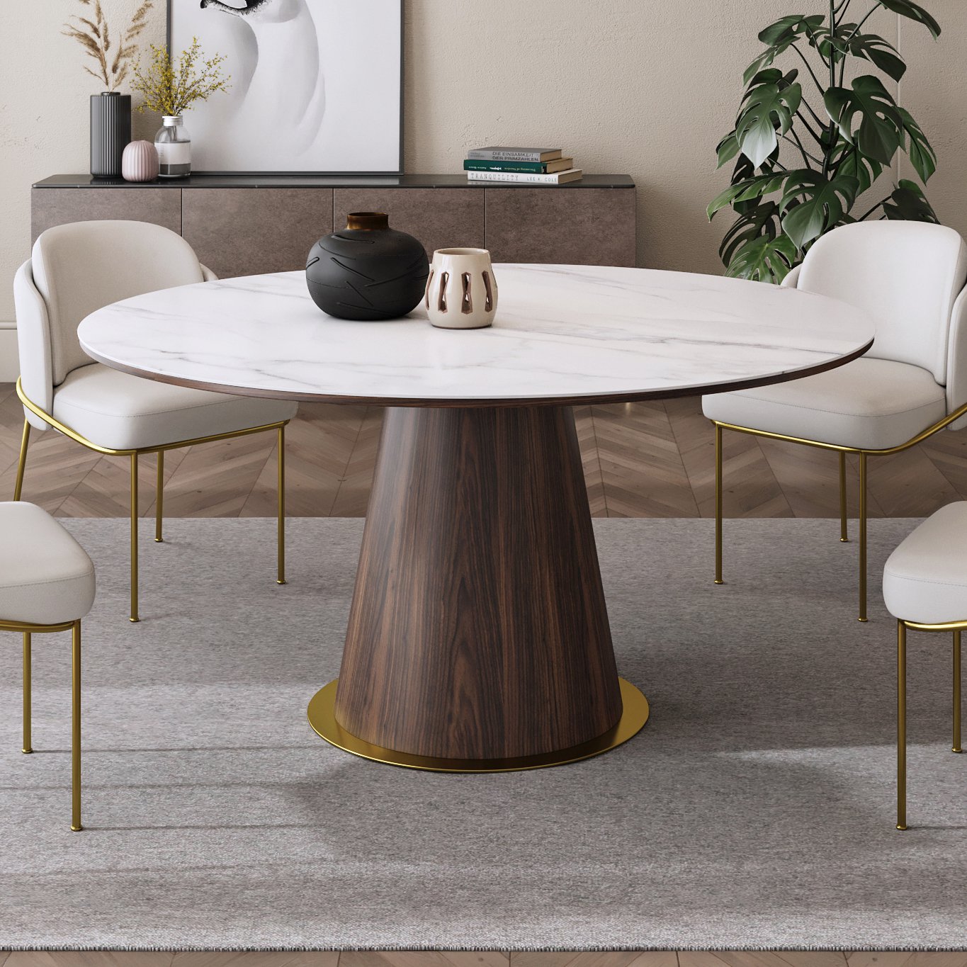 HMR - Mid-Century Modern Round Sintered Stone Dining Table