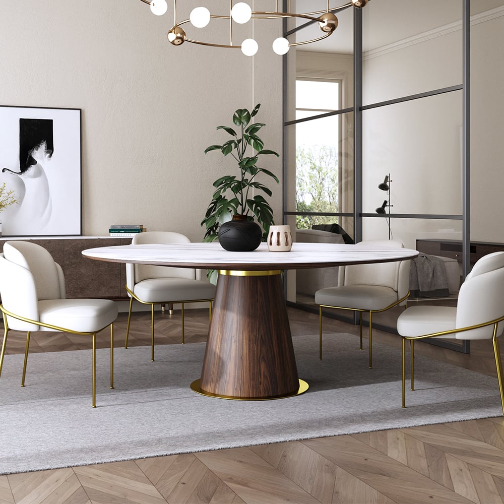 HMR - Mid-Century Modern Round Sintered Stone Dining Table