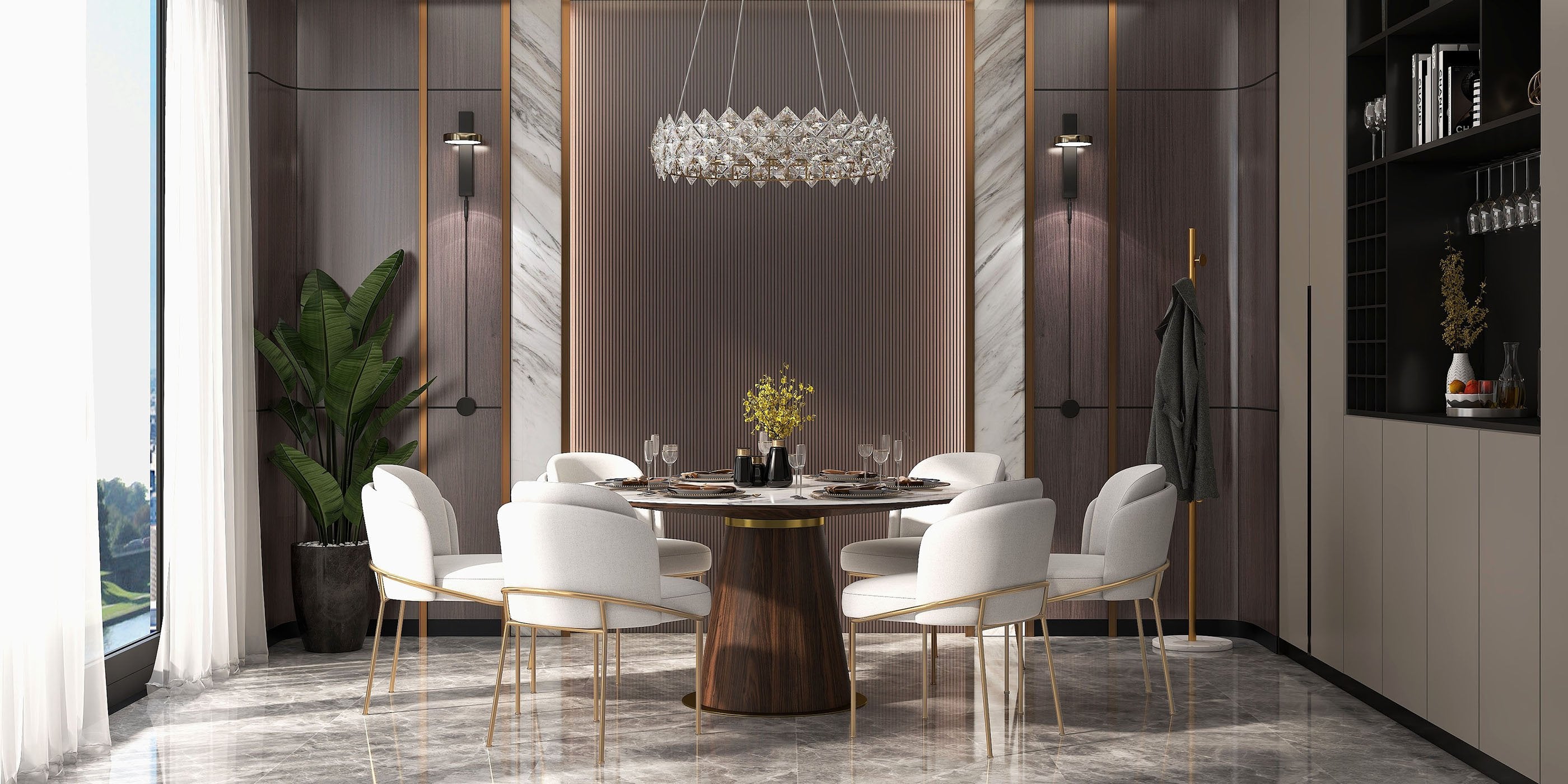 HMR - Mid-Century Modern Round Sintered Stone Dining Table