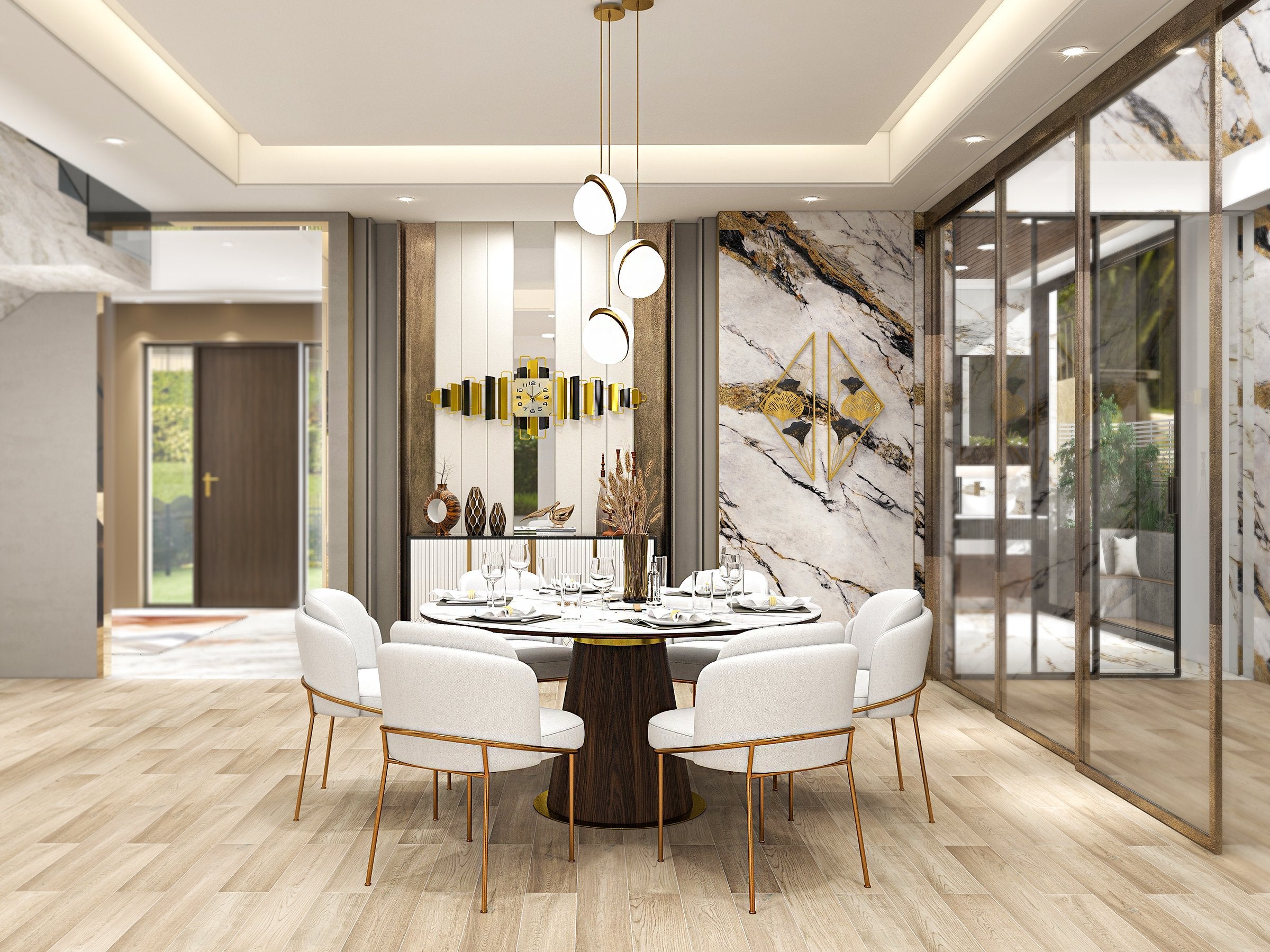 HMR - Mid-Century Modern Round Sintered Stone Dining Table