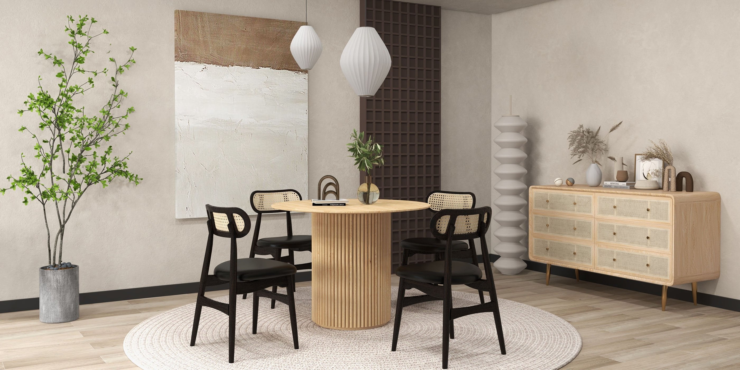 HMR - Japandi Style Round Wood Dining Table
