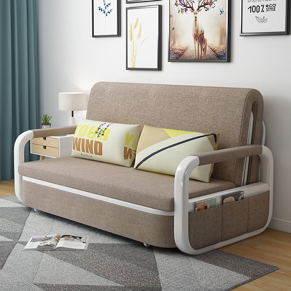 HMR - 62" Queen 2-Seater Linen Convertible Sleeper Sofa