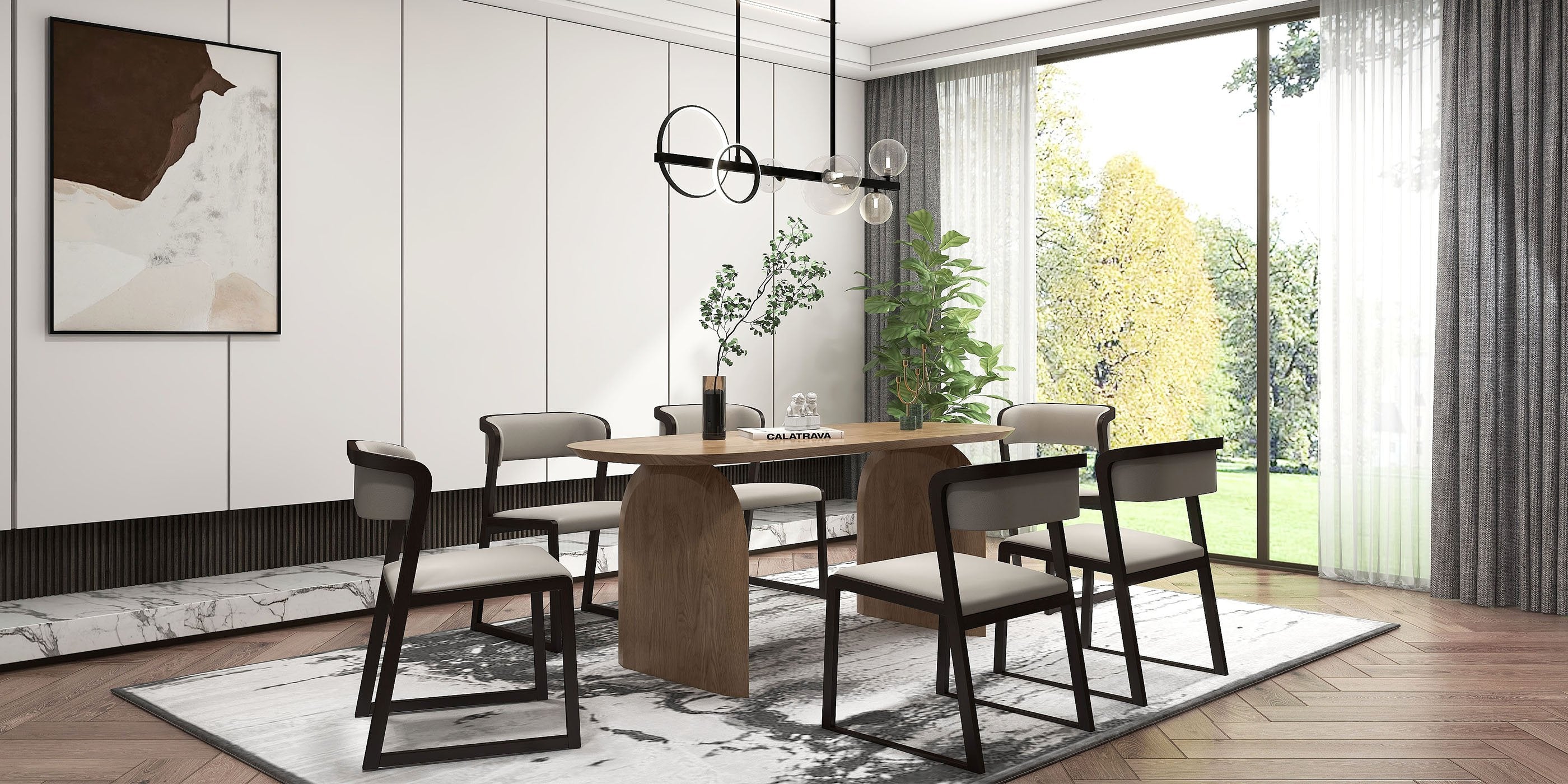 HMR - Bubi Minimalist 5-Light Glass Globe Shade Sputnik Kitchen Island Light Globe Light Black