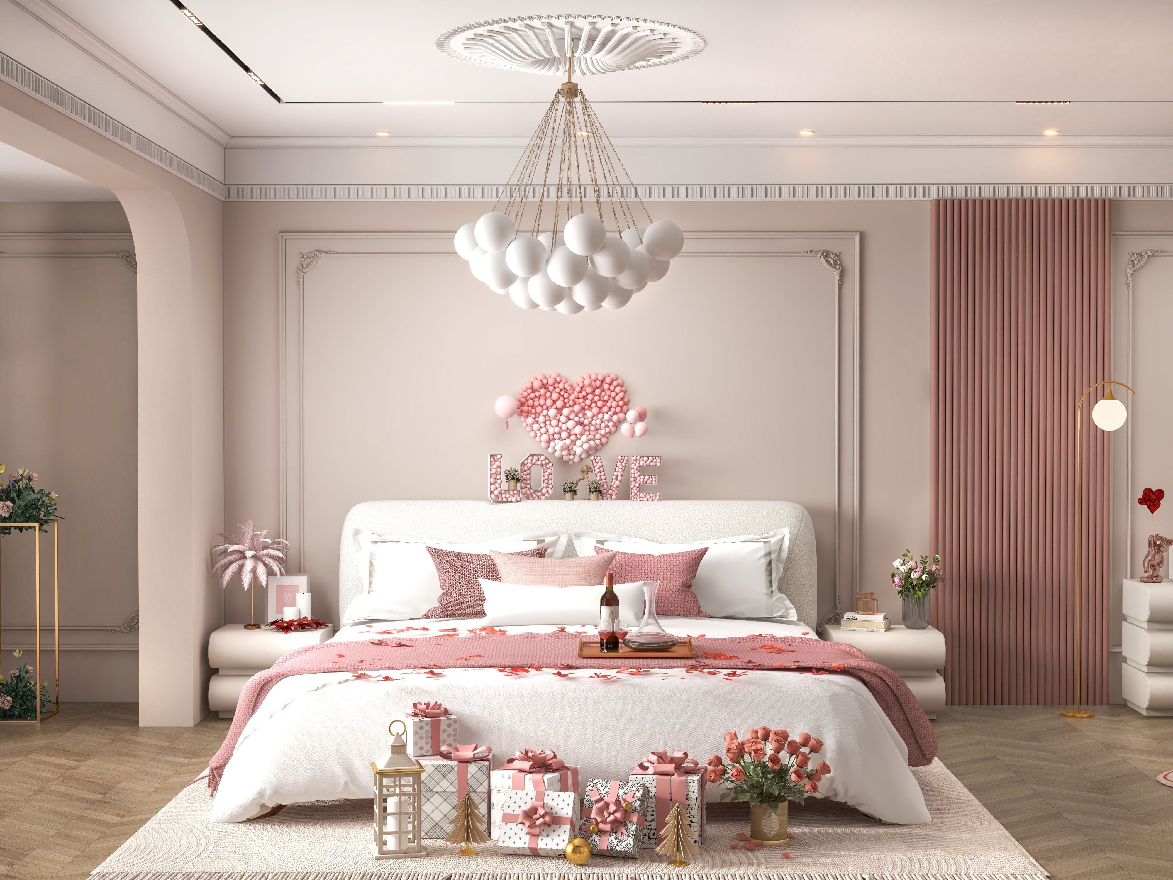 HMR - Curva Boucle Upholstered Platform Bed with Walnut Legs