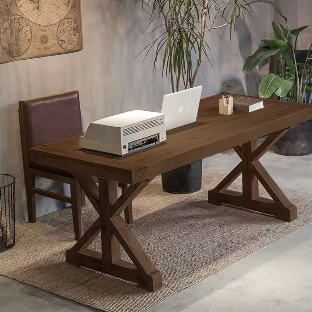 HMR - Vintage Style Rectangular Pine wood Farmhouse Desk