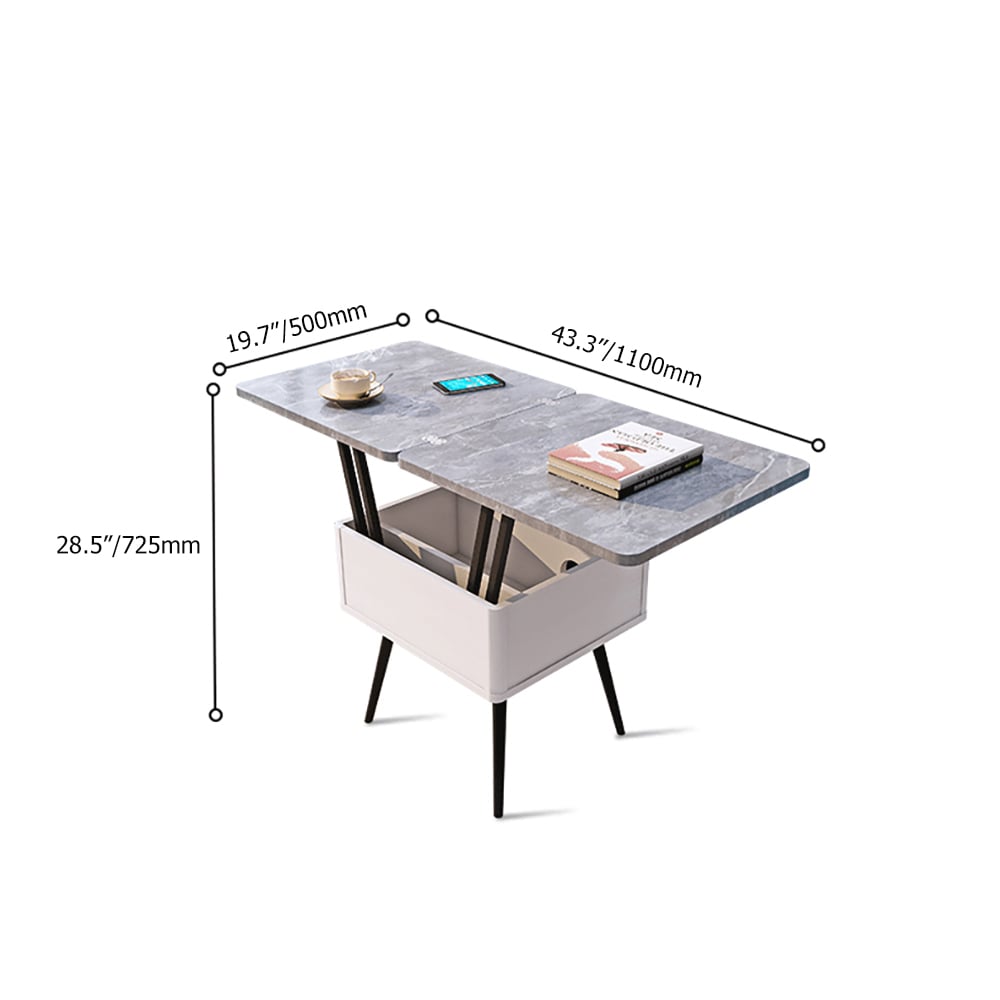 HMR - Lift Top Coffee Table with Storage MDF Top and Carbon Steel Base Extendable in Gray