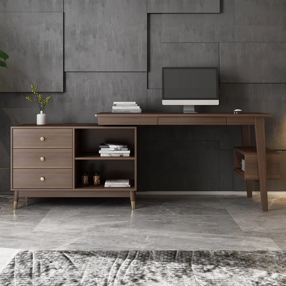 HMR - 47.2" Ultic L-Shaped Home Office Desk Desk with Storage Drawers & Shelf
