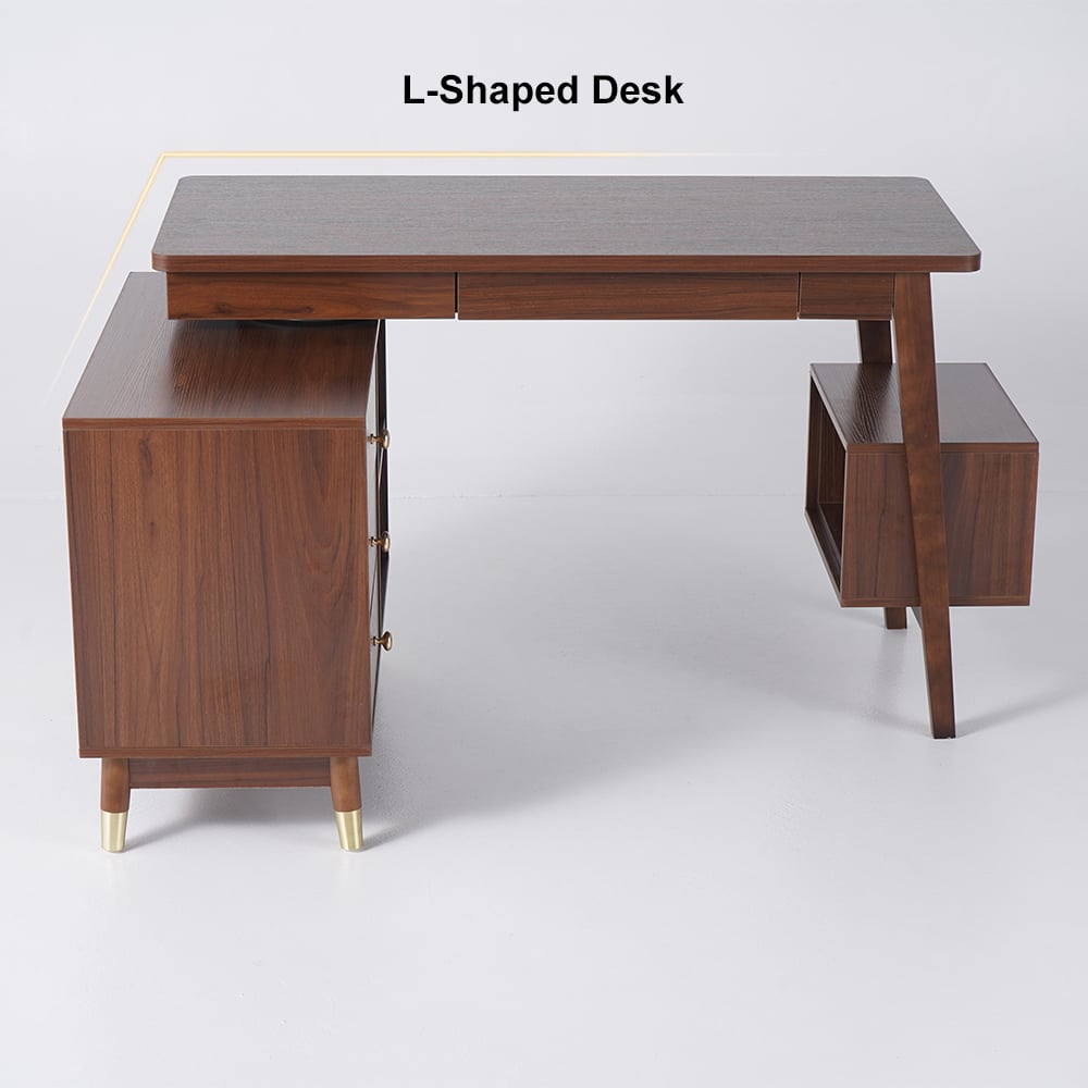 HMR - 47.2" Ultic L-Shaped Home Office Desk Desk with Storage Drawers & Shelf