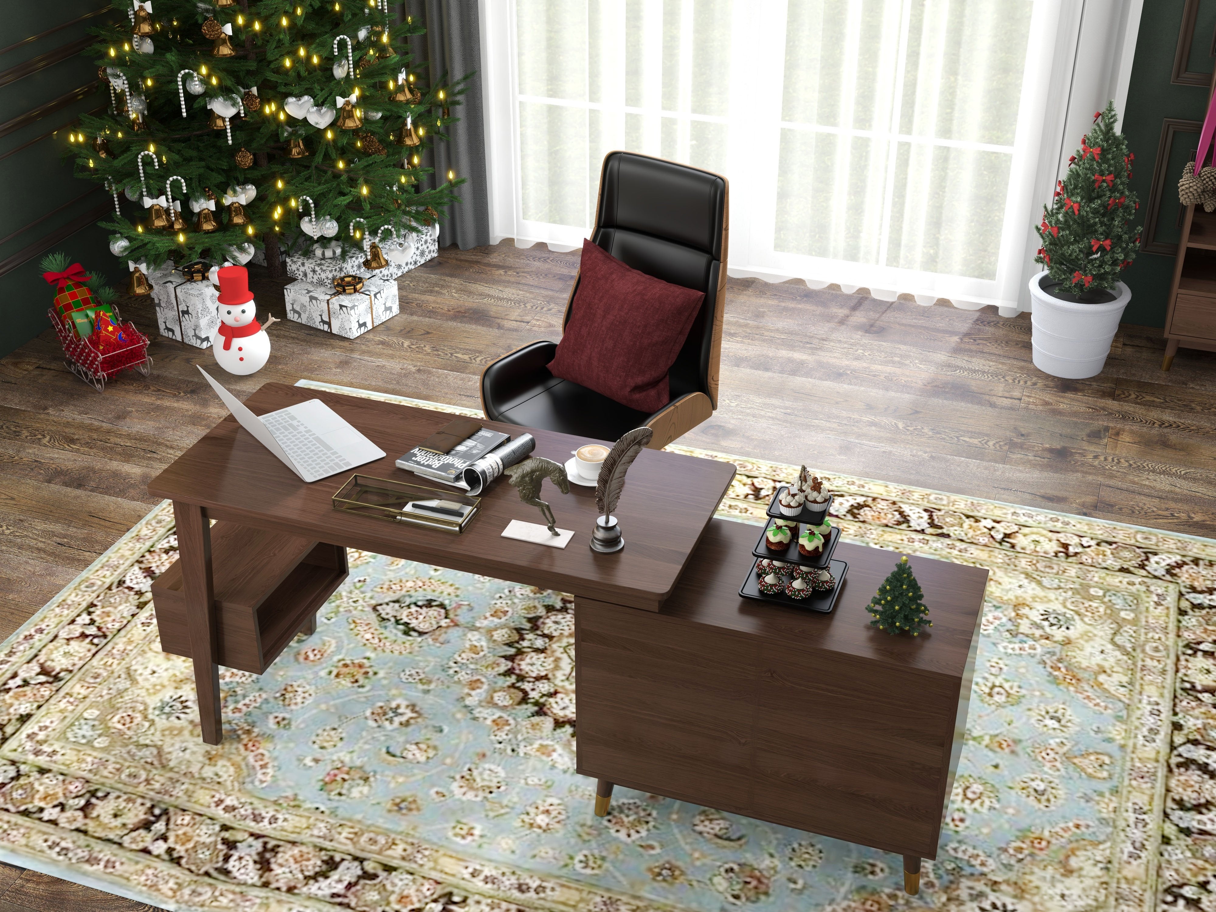 HMR - 47.2" Ultic L-Shaped Home Office Desk Desk with Storage Drawers & Shelf