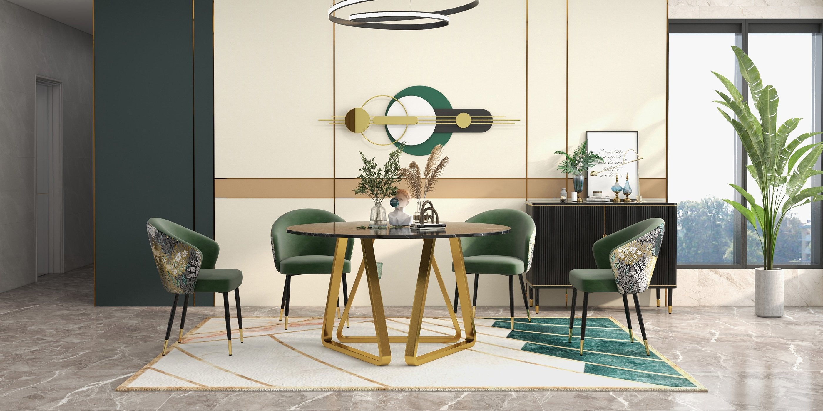 HMR - 63"Modern Metal Wall Decor for Living Room Bedroom Geometric Wall Art in Gold & Green