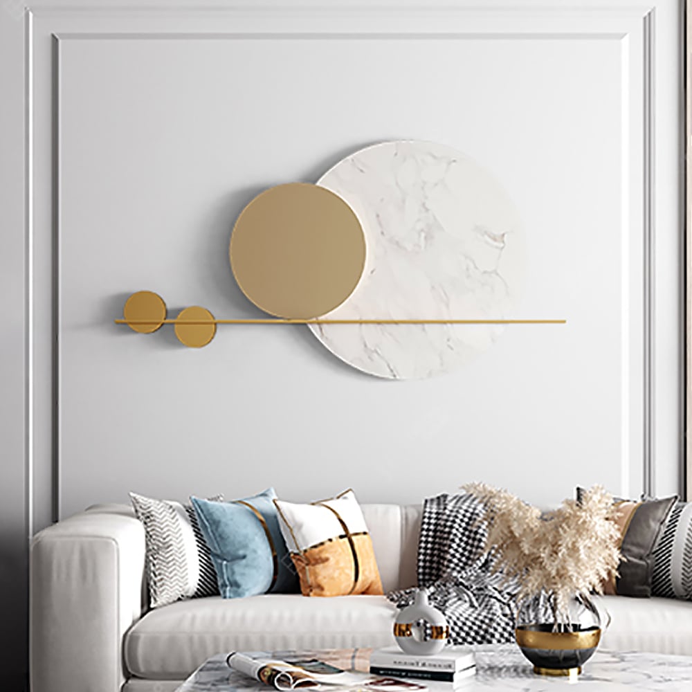 HMR - 47.2" Modern Geometric Wall Decor Round Metal Wall Art in Gold & White for Living Room