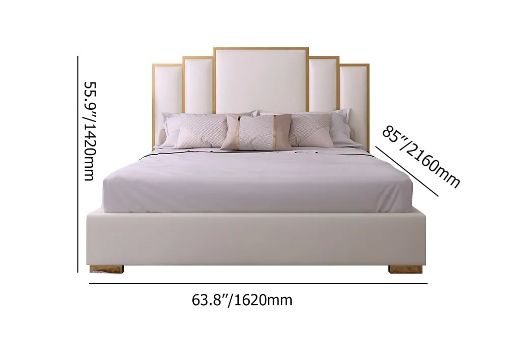 HMR - Modern Faux Leather Upholstered Bed with Geometric Headboard Included