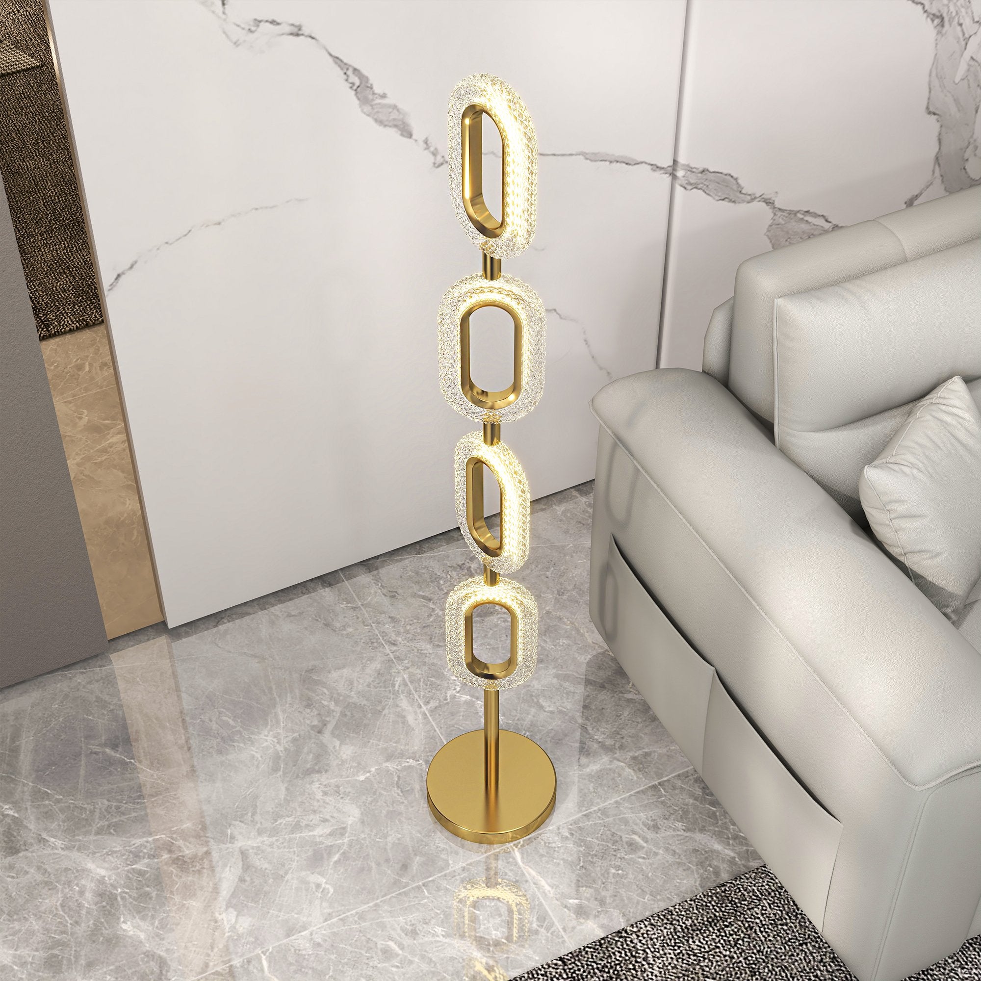 HMR - Ovated Modern Floor Lamp LED Light 4-Light Plug-in Brass Standing Lamp in Gold