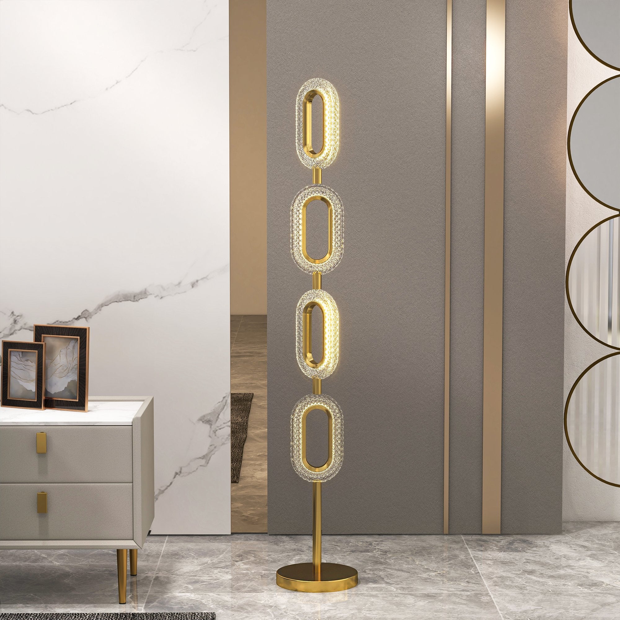 HMR - Ovated Modern Floor Lamp LED Light 4-Light Plug-in Brass Standing Lamp in Gold