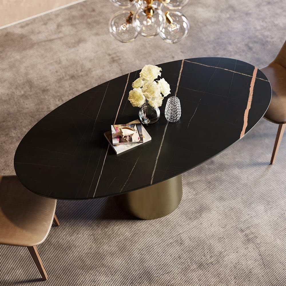 HMR - 63" Affordable Luxury Modern Oval Sintered Stone Dining Table Seats 4-6 People