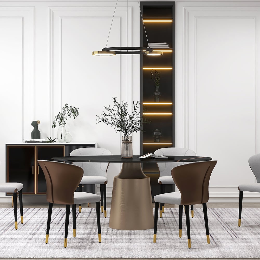 HMR - 63" Affordable Luxury Modern Oval Sintered Stone Dining Table Seats 4-6 People