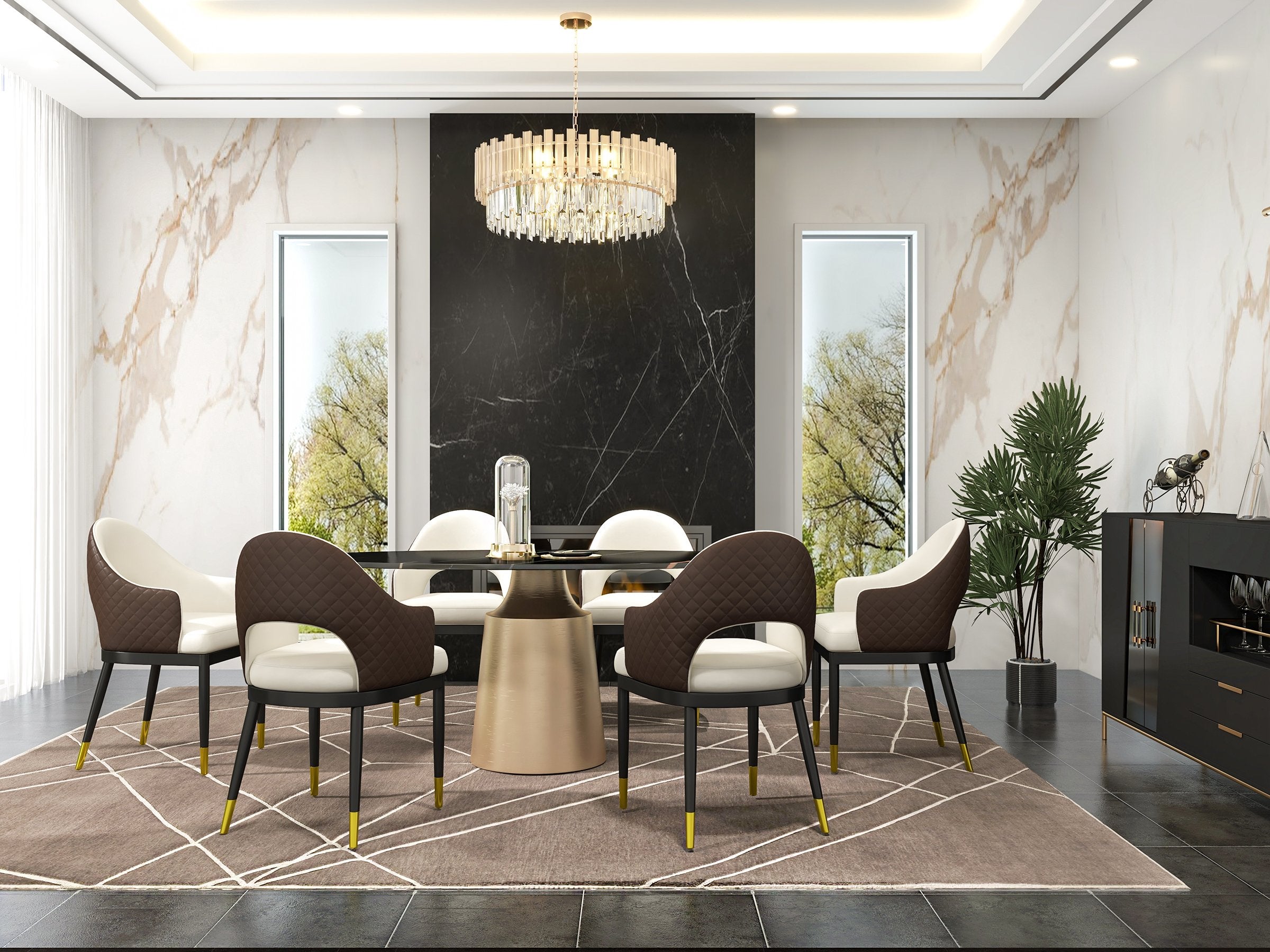 HMR - 63" Affordable Luxury Modern Oval Sintered Stone Dining Table Seats 4-6 People