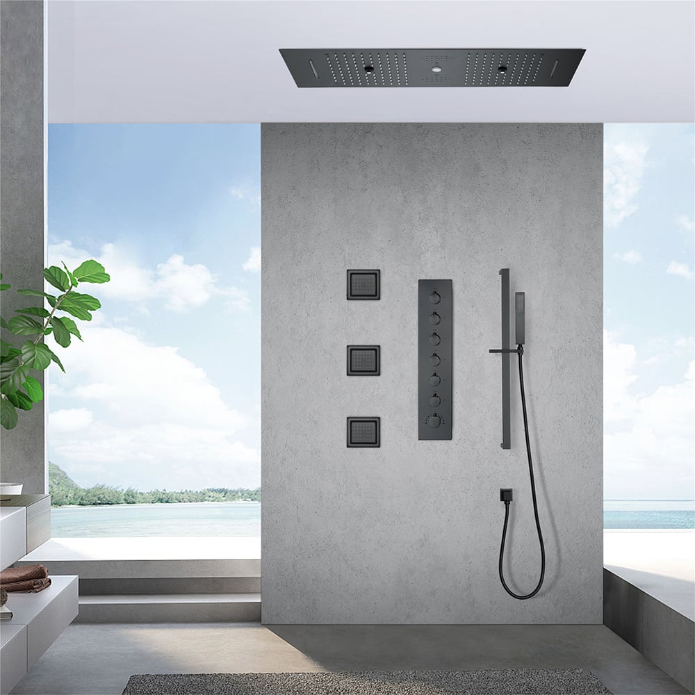 HMR - 35 Modern Thermostatic Rain Shower System 6 Functions Massage Music Remote Controlled LED