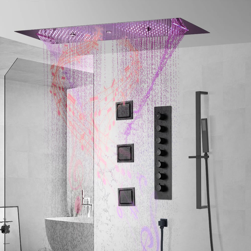 HMR - 35 Modern Thermostatic Rain Shower System 6 Functions Massage Music Remote Controlled LED