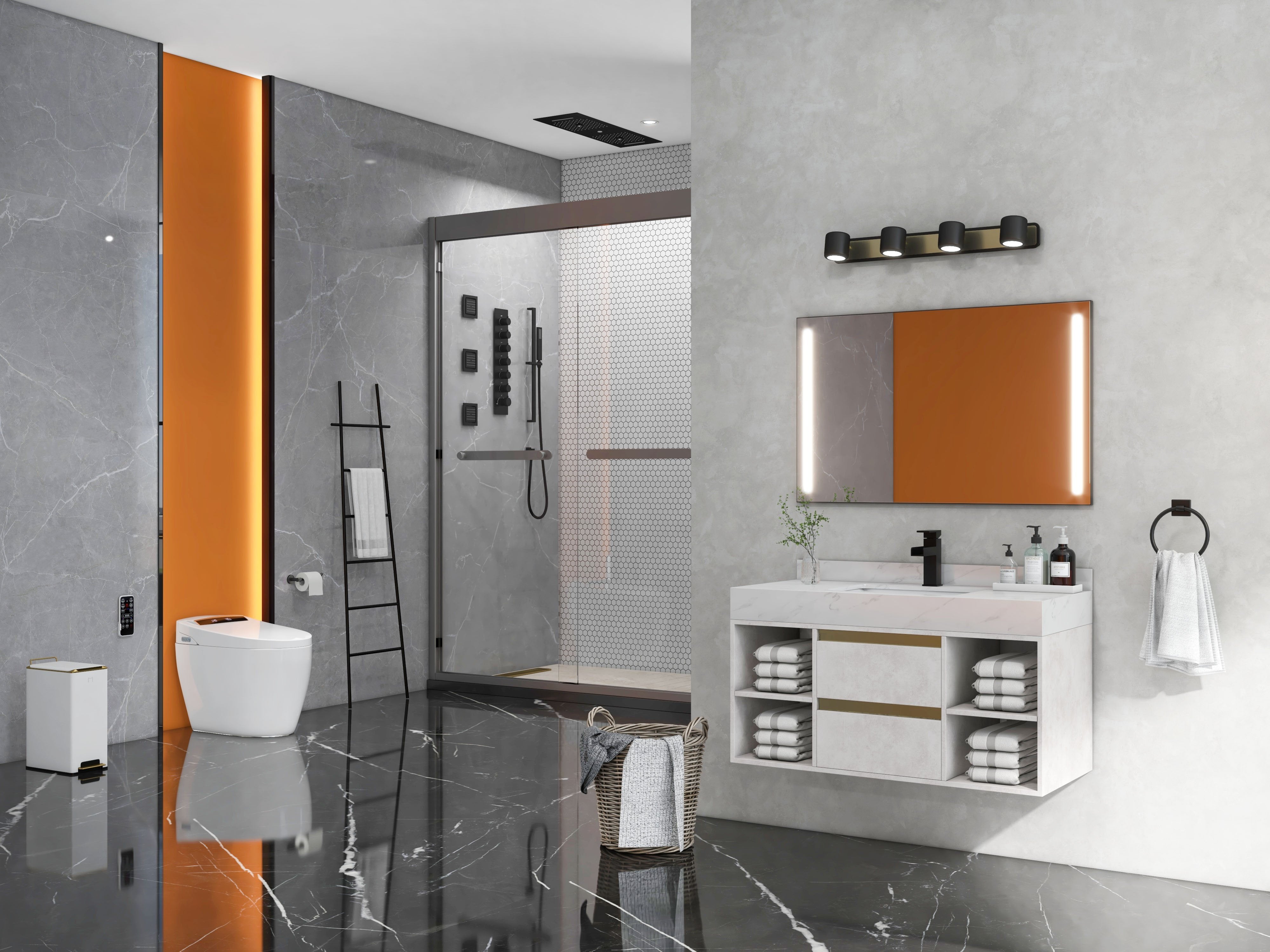 HMR - 35 Modern Thermostatic Rain Shower System 6 Functions Massage Music Remote Controlled LED