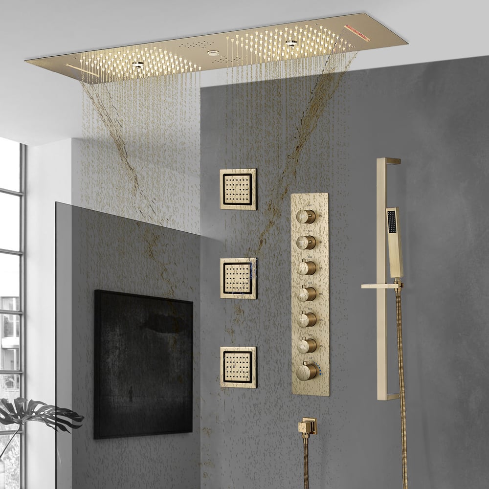HMR - 35 Modern Thermostatic Rain Shower System 6 Functions Massage Music Remote Controlled LED