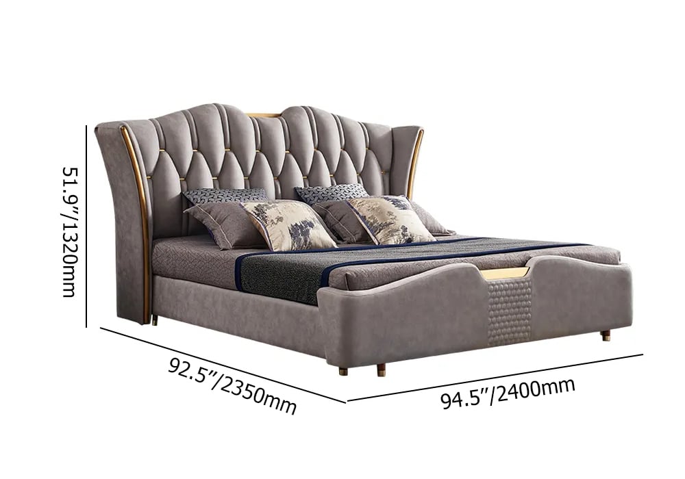 HMR - Luxury Upholstered Bed Frame with Tufted Wingback Headboard