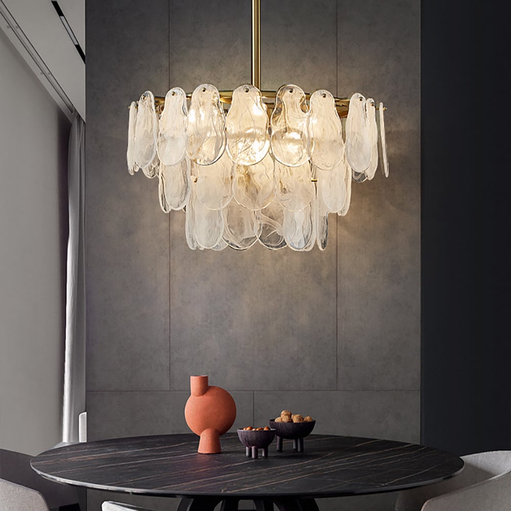 HMR - Cloude Modern Tiered Cloud Glass Chandelier Adjustable Hanging Rod