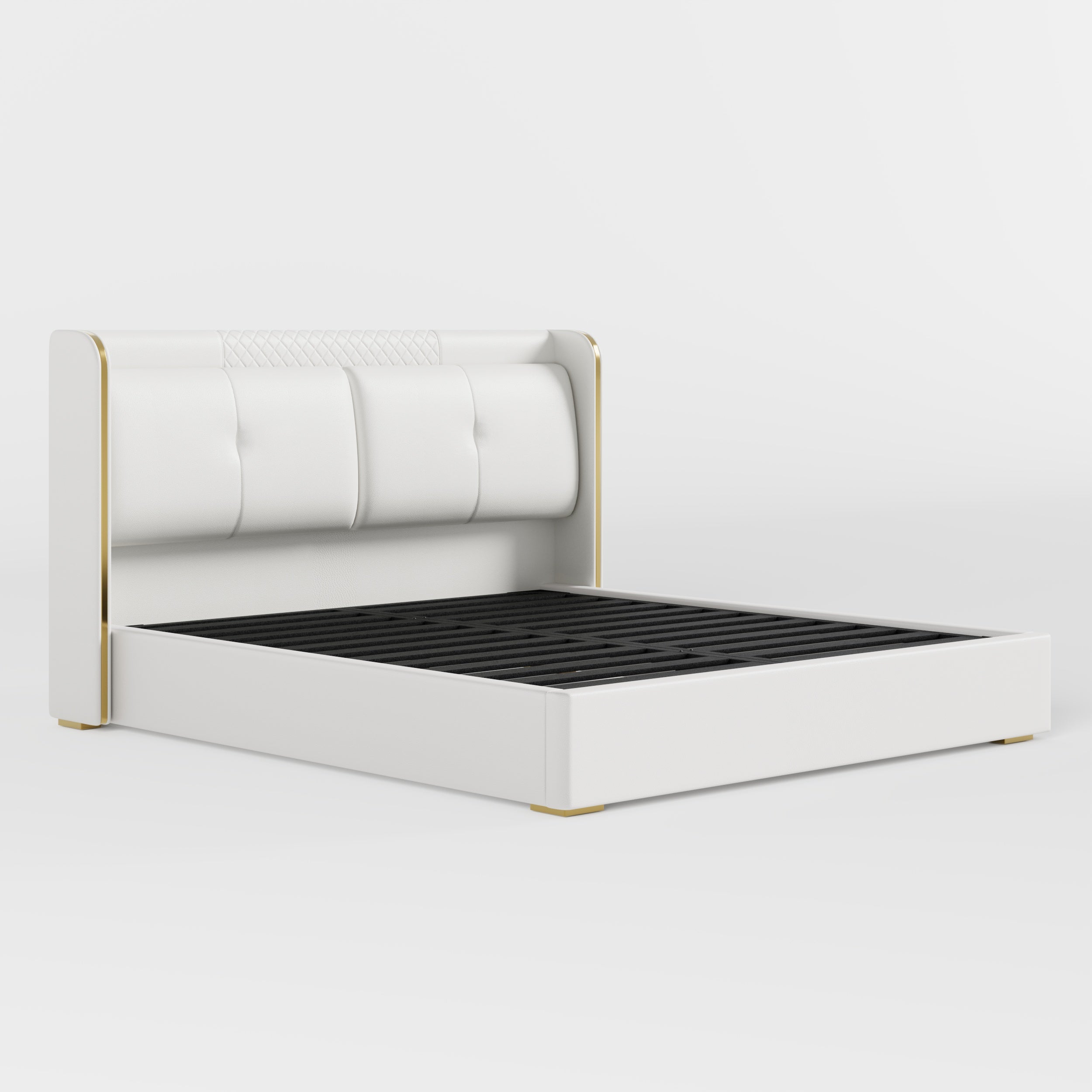 HMR - Leather Upholstered Bed with Wingback Headboard