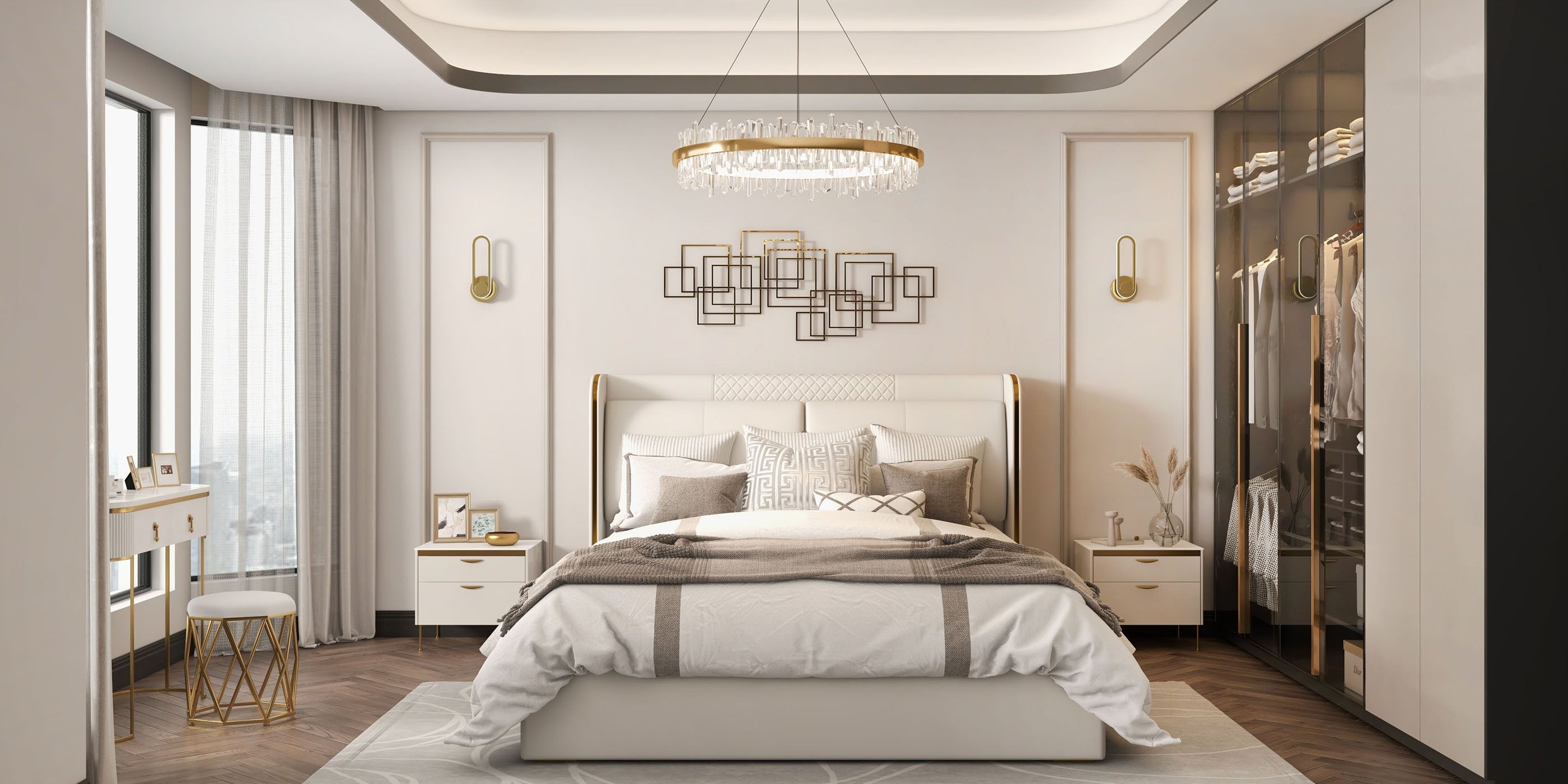 HMR - Leather Upholstered Bed with Wingback Headboard