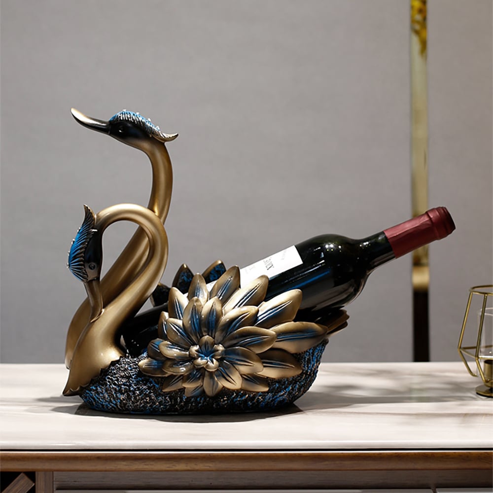 HMR - Resin Swan Statue Wine Bottle Holder Table Top Wine Bottle Rack Countertop Wine Rack