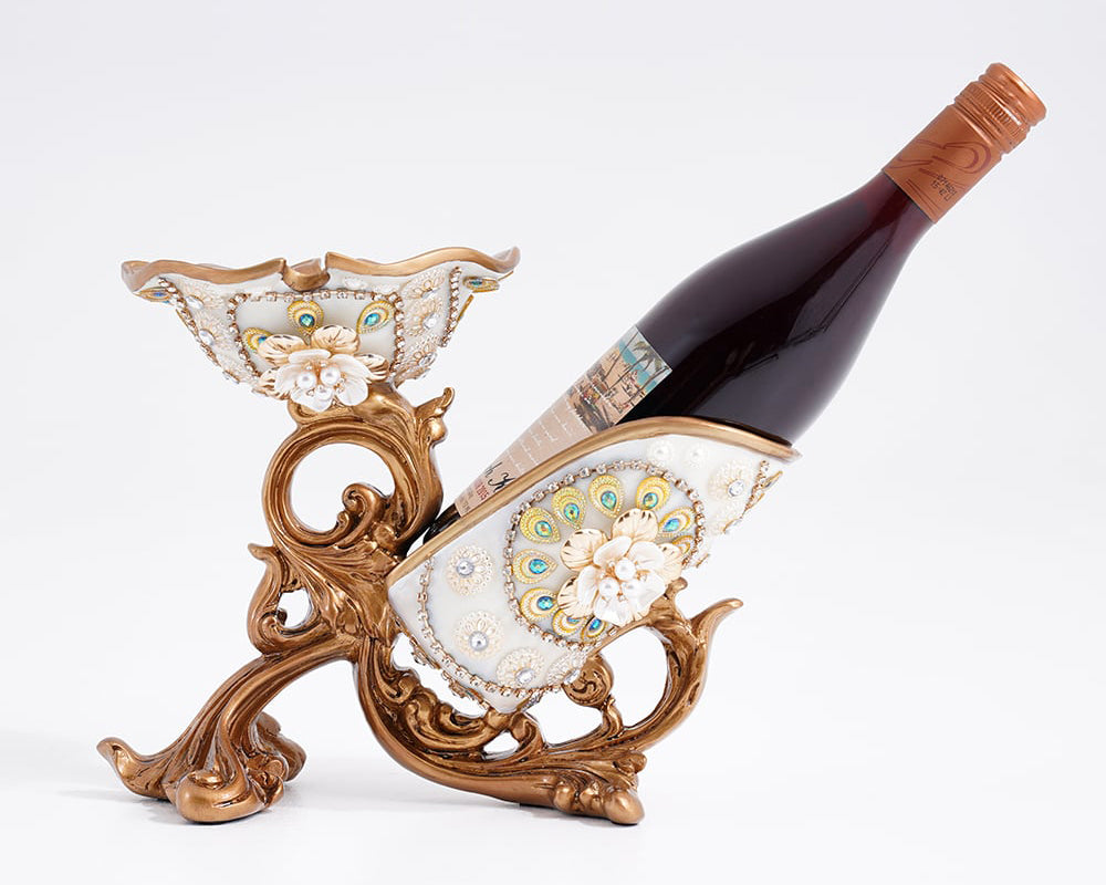 HMR - European Style Vintage Tabletop Wine Bottle Rack with Glass Holder in Gold