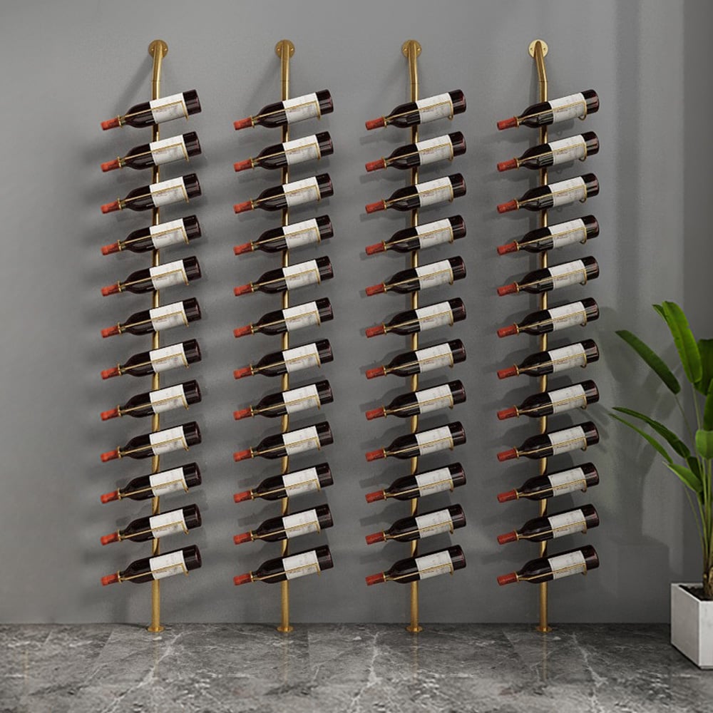 HMR - Industrial Gold Floor Wine Rack Metal 4 Piece 48-Bottle Vertical Tall Wine Rack
