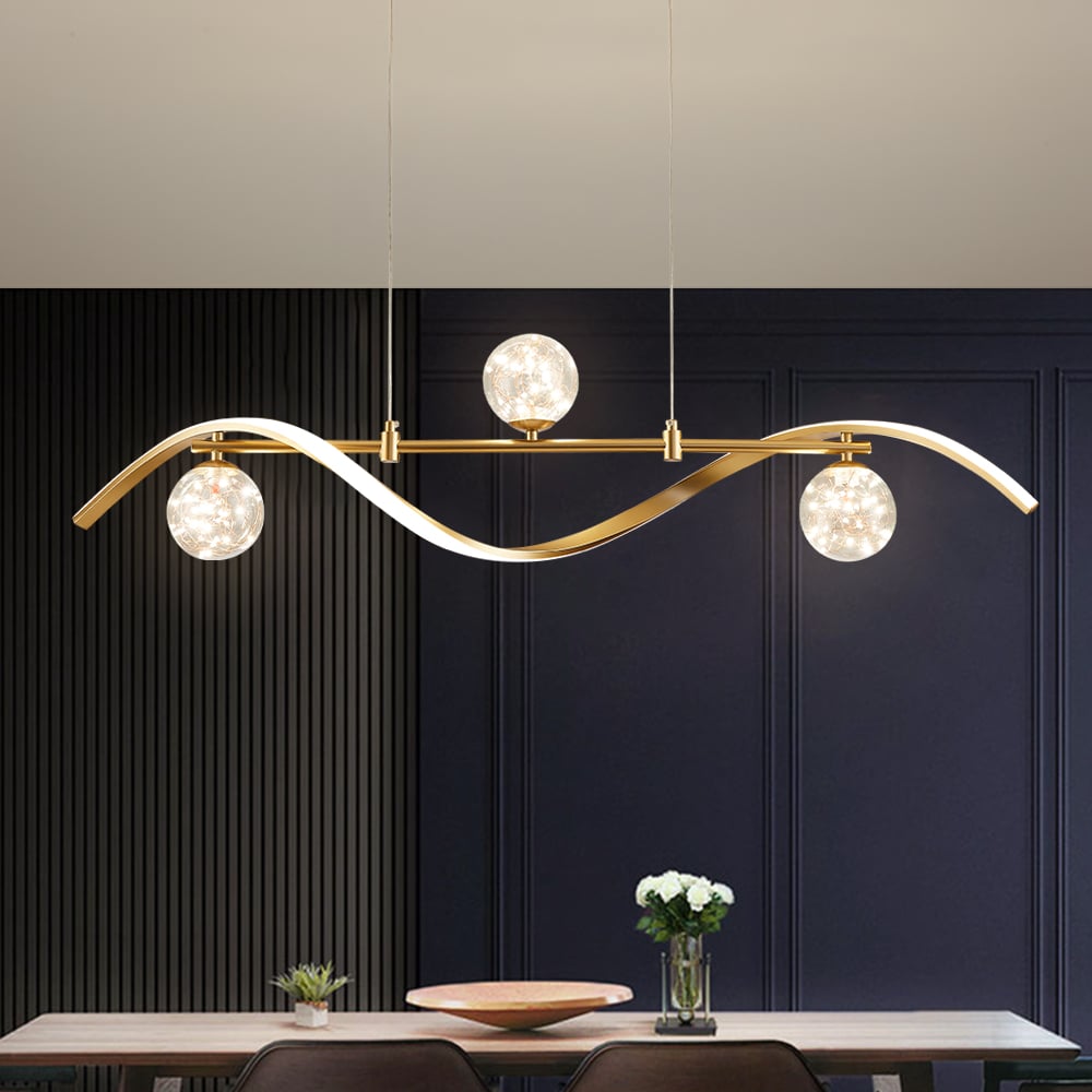 HMR - 4-Light LED Linear Kitchen Island Lighting in Gold with Glass Globe Shade Dimmable