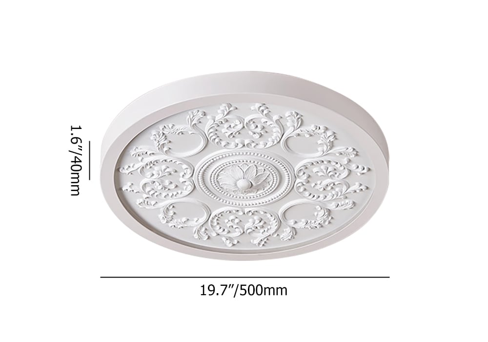 HMR - French Elegant White Resin 3D Carved LED 3 Modes Dimmable Flush Ceiling light