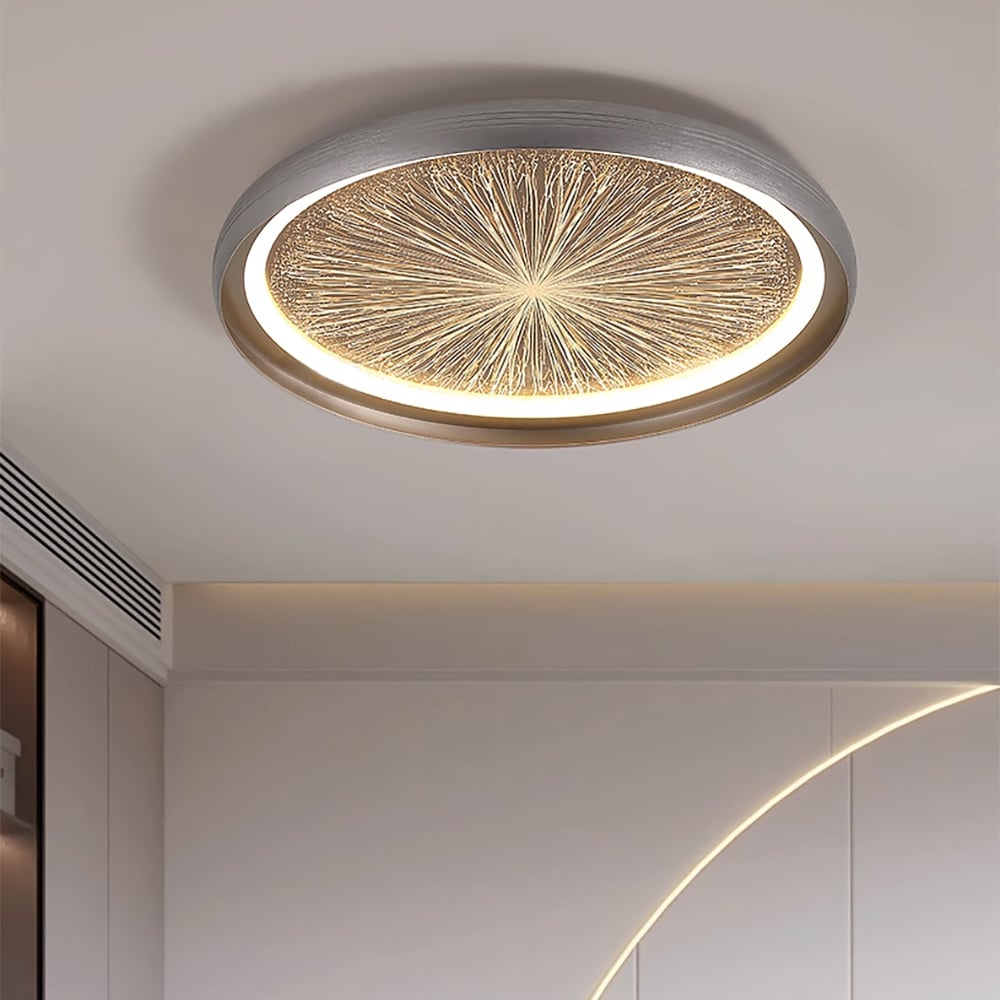 HMR - Creative Silver LED Flush Ceiling Light with Brilliant Firework Dimmable&Remote Control