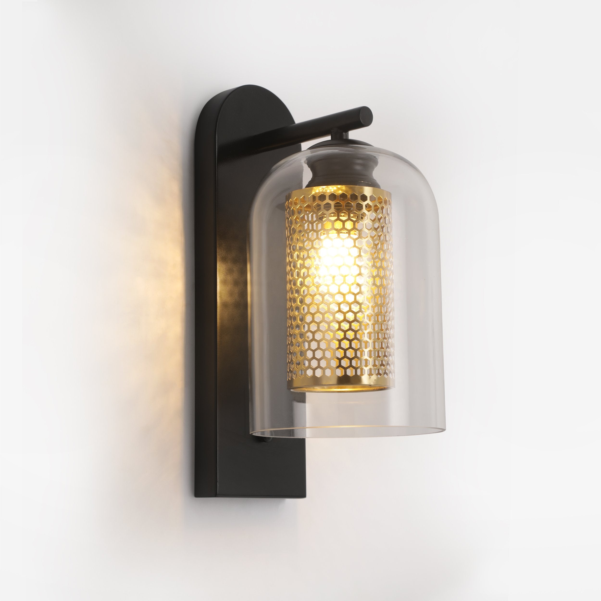 HMR - Modern 1-Light Glass Black & Gold Wall Lighting