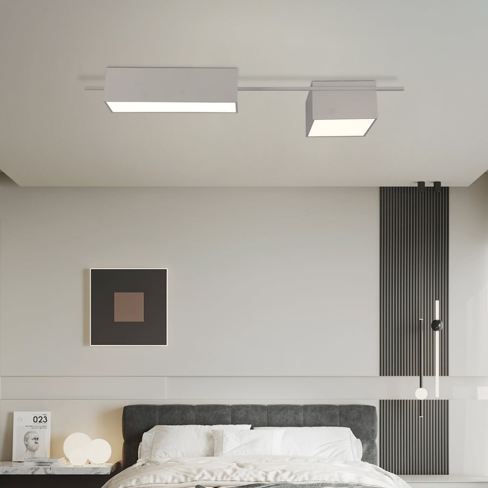 HMR - 2-Light Rectangle Modern Flush Mount LED Ceiling Light with Acrylic in White