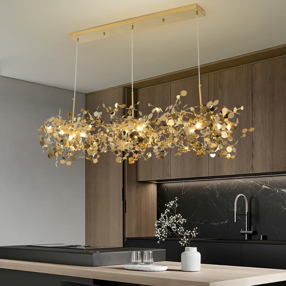 HMR - 9-light Luxury Stainless Steel Gold kitchen Island Chandelier Bright Ceiling Light