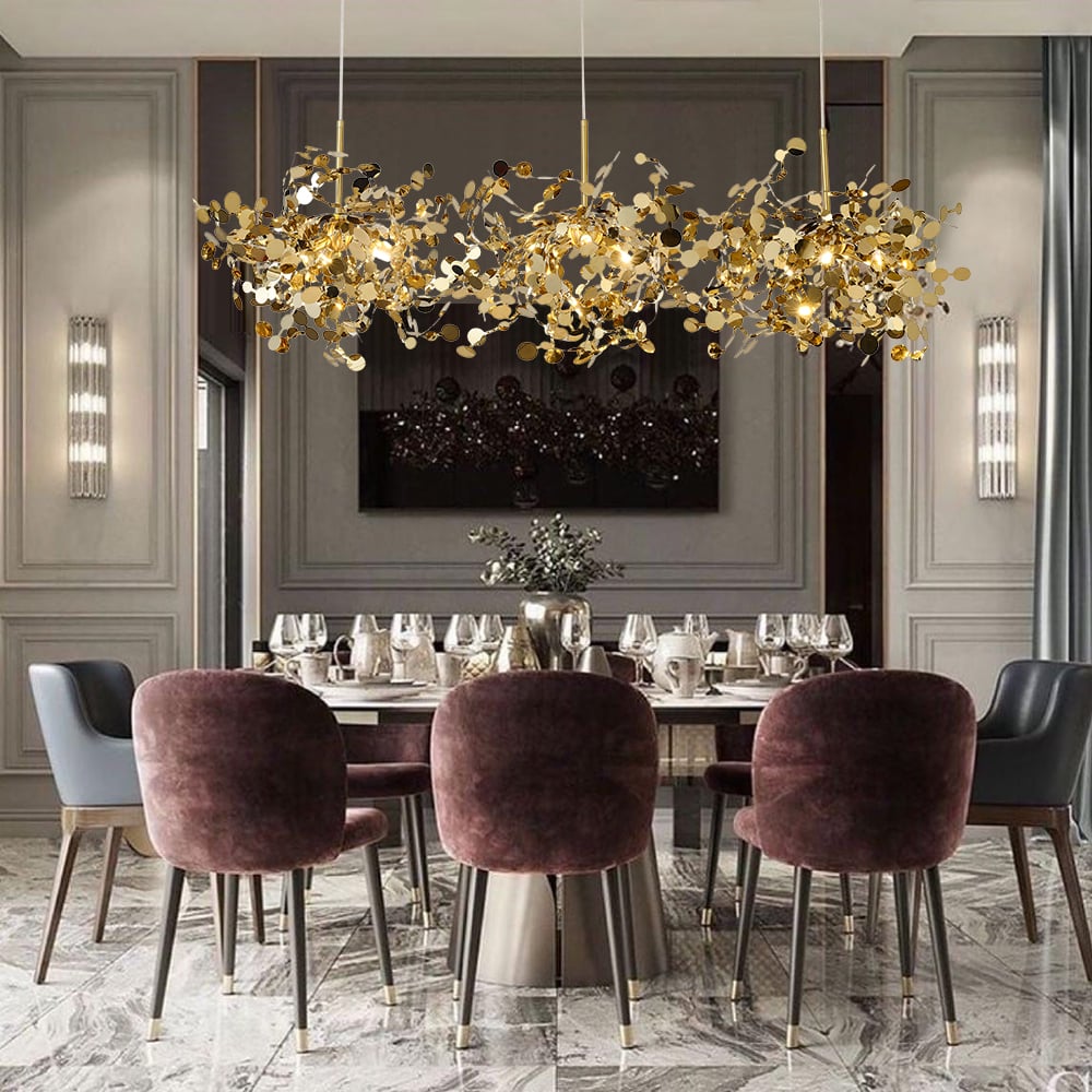 HMR - 9-light Luxury Stainless Steel Gold kitchen Island Chandelier Bright Ceiling Light