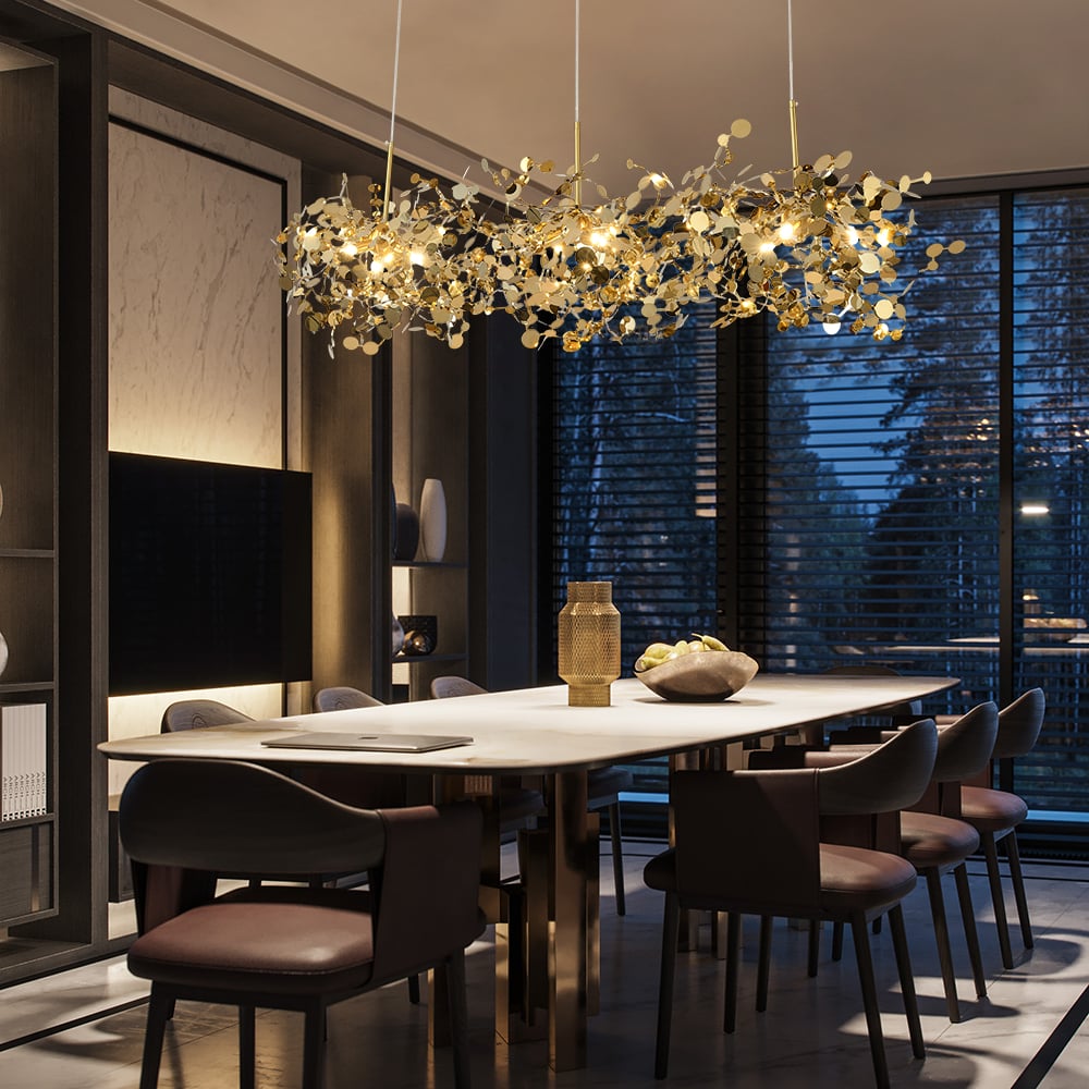 HMR - 9-light Luxury Stainless Steel Gold kitchen Island Chandelier Bright Ceiling Light