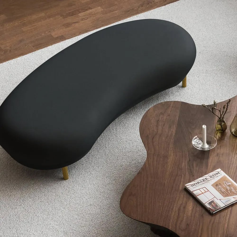 HMR - Modern Curved Bench with Velvet Upholstered