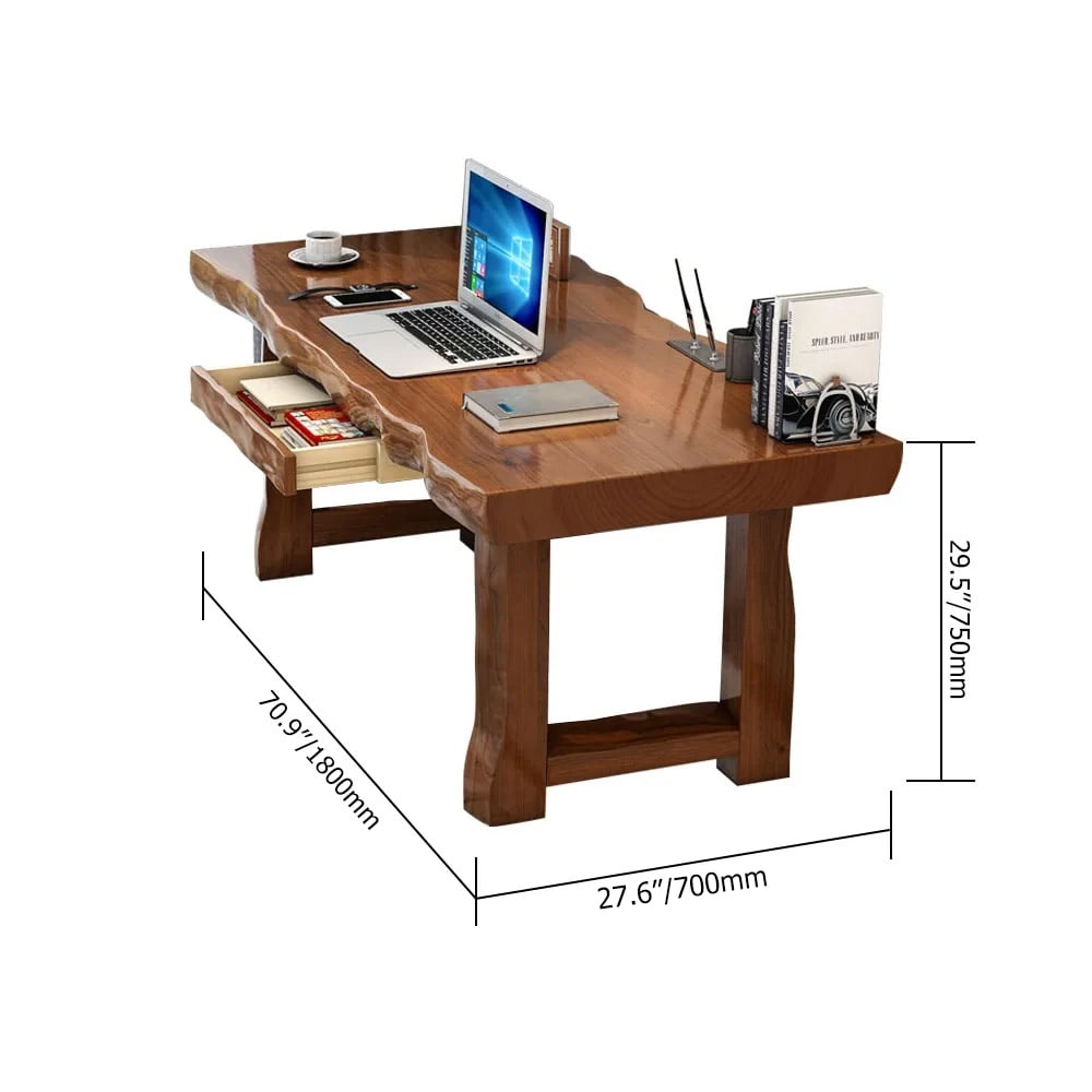 HMR - Modern Walnut Executive Office Desk with Drawer Storage Pine Wood Desk