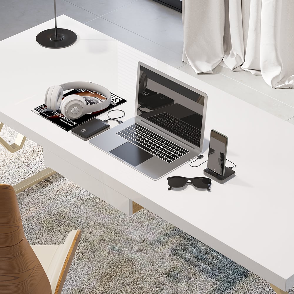 HMR - Modern 59" Writing Desk with Drawer & Shelf