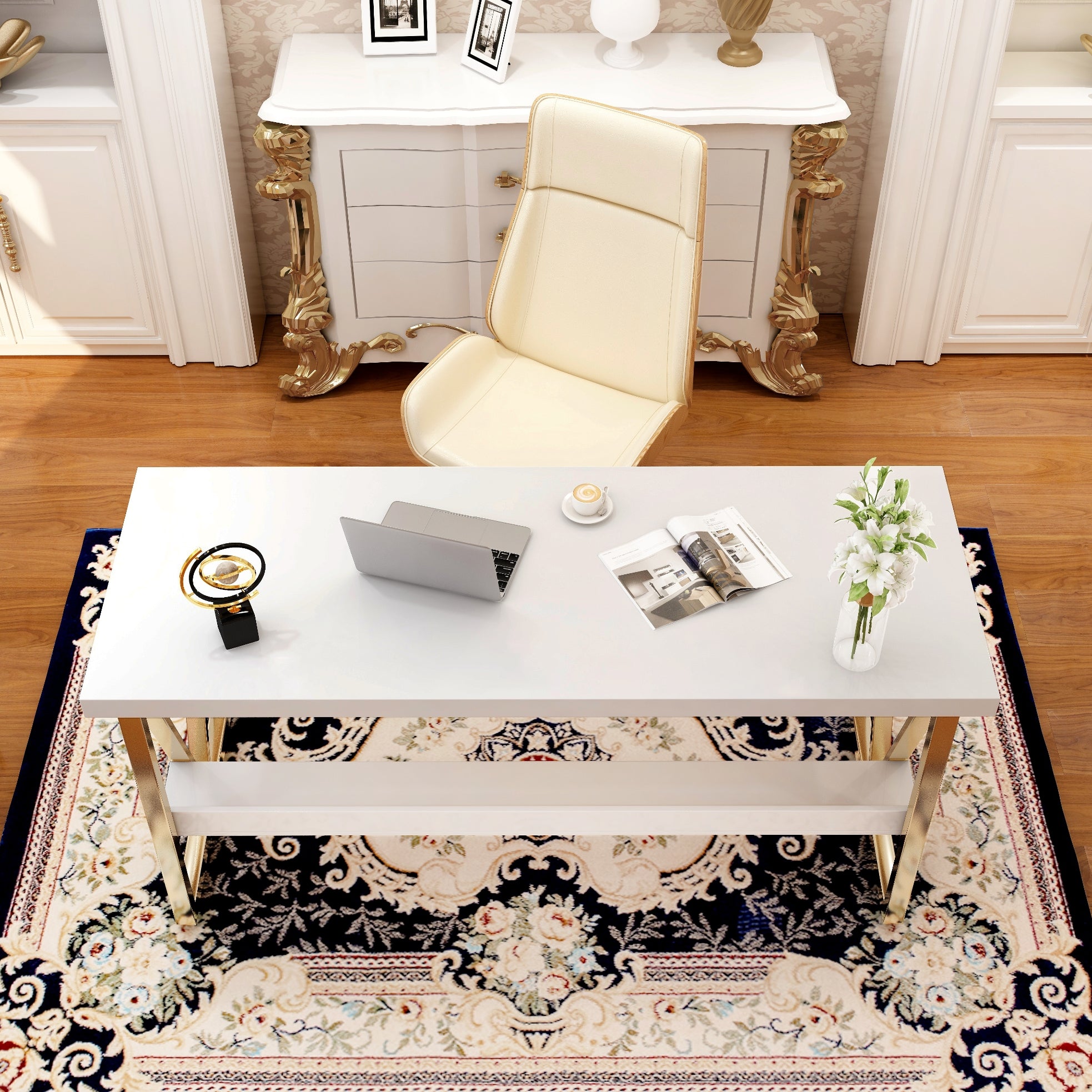 HMR - Modern 59" Writing Desk with Drawer & Shelf