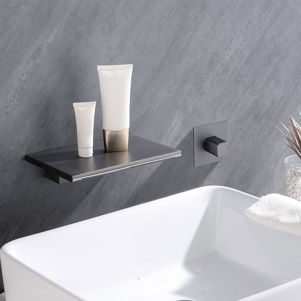 HMR - Waterfall Wall Mount Single Handle Bathroom Sink Faucet