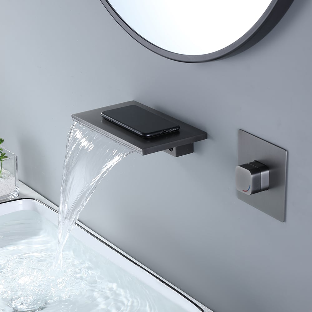 HMR - Waterfall Wall Mount Single Handle Bathroom Sink Faucet