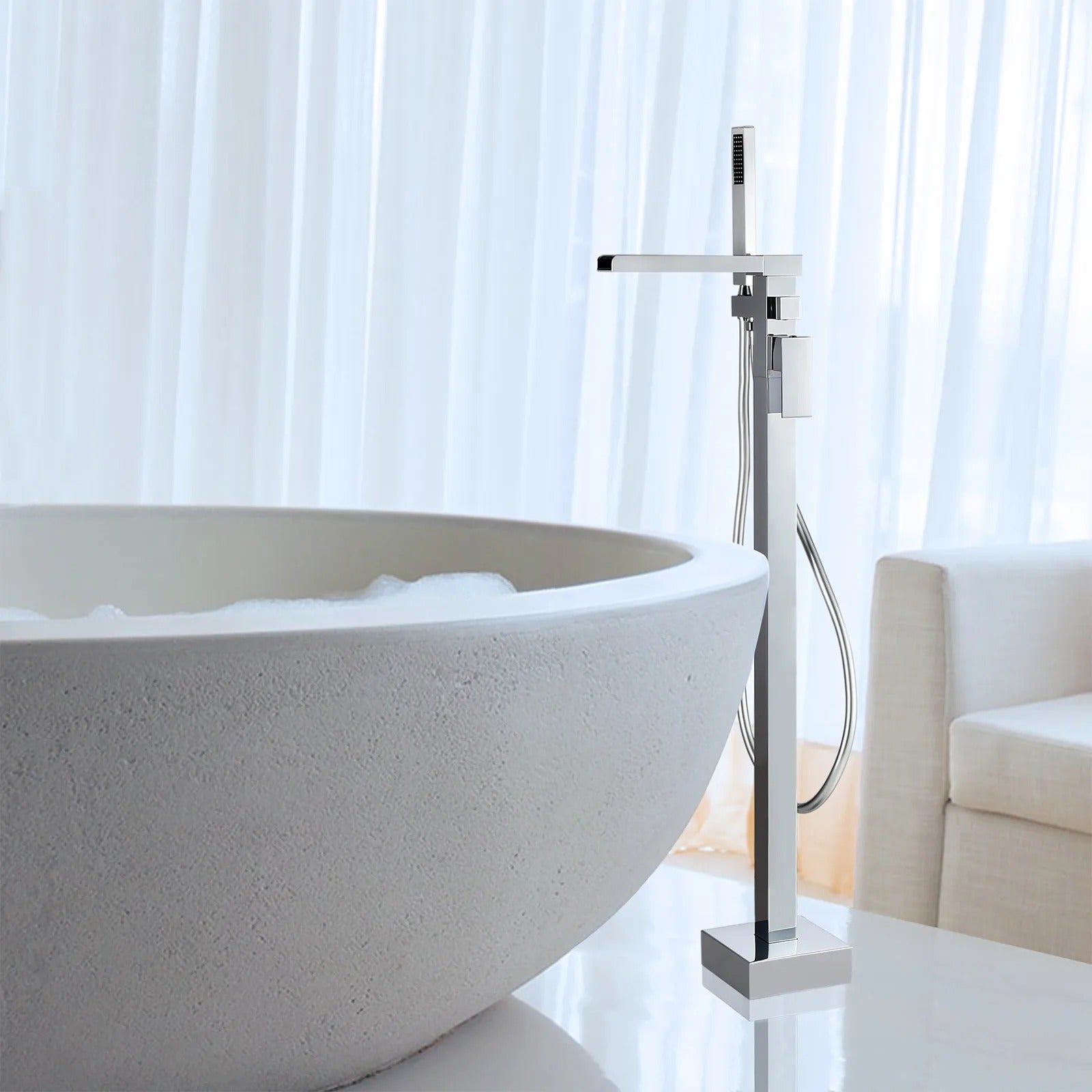 HMR - Modern Waterfall Bathroom Tub Faucet with Handheld Spray