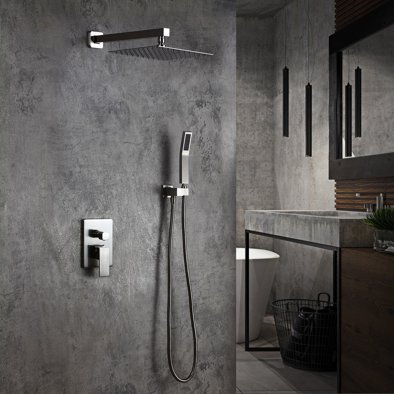 HMR - Modern 8" Wall Mounted Shower System with Handheld Shower Pressure Balance Valve